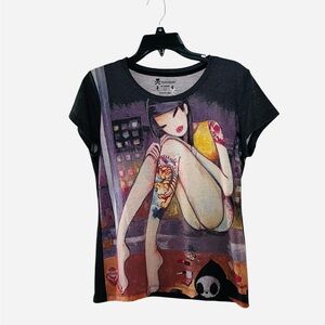 Tokidoki 10ve Anniversary Simone Legno Art Print Grey T-Shirt